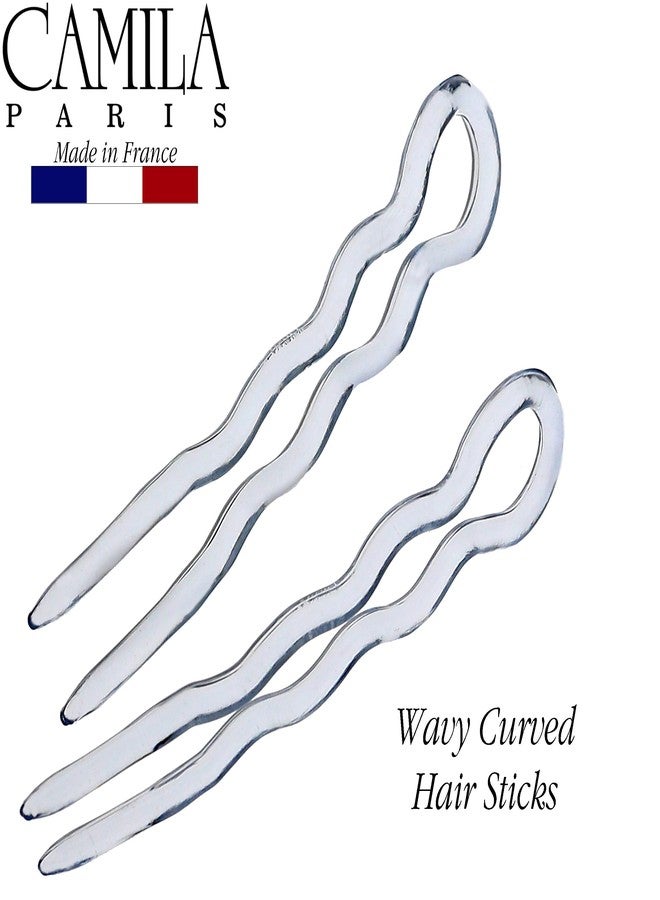 Camila Paris CP3513 French Twist Stick Hair Fork, 2 Small Wavy U Shaped Hair Pin Clip for Spiral Updo and Bun, Clear, Fashion Flexible Durable Styling Hair Accessories for Women, Made in France - Image 3